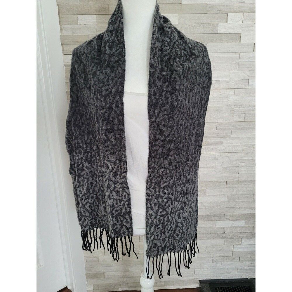 Cejon Scarf Frayed Acrylic Gray Black Animal Print 32" x 11"